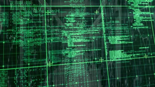 Animation of data processing in green over servers