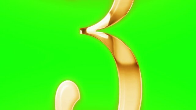 Gold numbers animation with green background for counting or numerical video footage