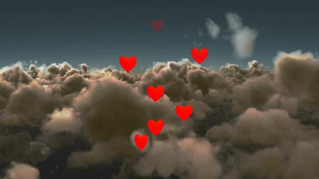 Digital animation of follow clouds in heart sky