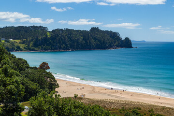 Fototapeta premium Hot Water Beach, a popular destination on the Coromandel Peninsula, New Zealand. The beach gets its name from geothermal hot springs just beneath the sane