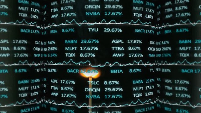 Animation of financial data processing and statistics over flame