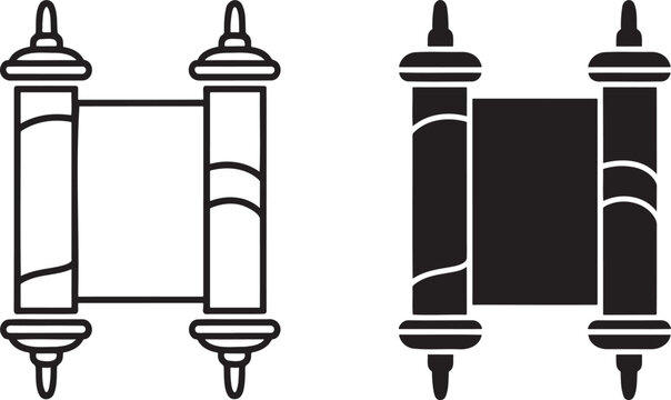 Torah scroll silhouette & outline set isolated on transparent background 