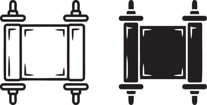 Torah scroll silhouette & outline set isolated on transparent background 
