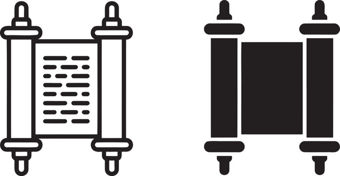 Torah scroll silhouette & outline set isolated on transparent background 