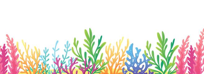 Bottom frame, border with sea corals. Decorative illustration for bottom edge. Sea background © Sonika