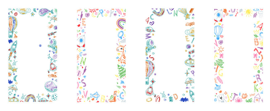 Rough hand drawn scribble frame inspired by kindergarten art. Kindergarten crayon frame perfect for baby cards and school themes.