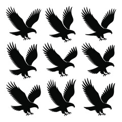 Fototapeta premium Nine Silhouetted Eagles in Flight, Repeating Pattern