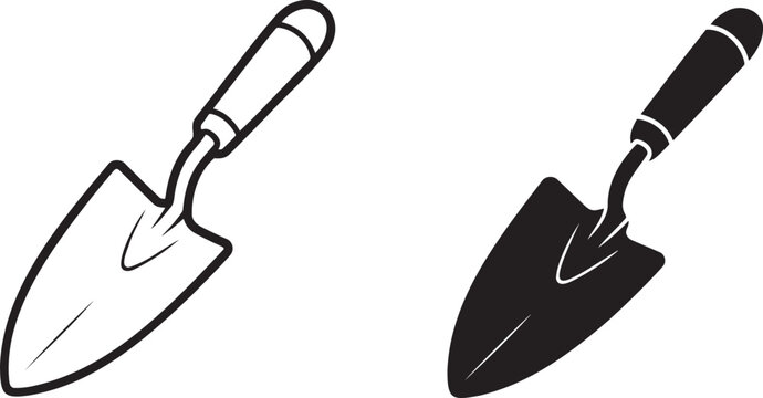 Trowel silhouette & outline set isolated on transparent background 