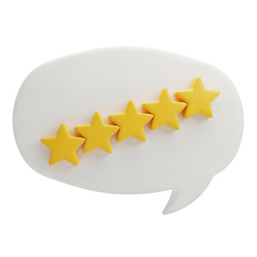 Five yellow stars inside a white speech bubble isolated on transparent background