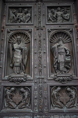 Fototapeta premium Detailed Bronze Relief on Doors of Saint Isaac's Cathedral with copy space