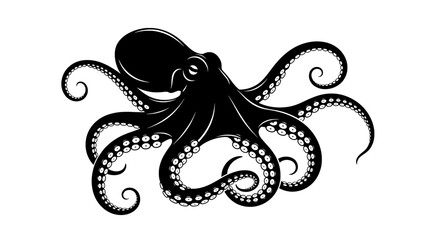 A detailed black silhouette of a giant octopus with long tentacles and visible suction cup detail © Mamun