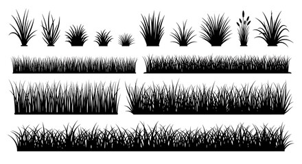 A collection of various black silhouettes featuring different types of ornamental meadow grasses © Mamun