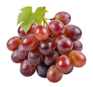Bunch of red grapes with green leaf fruit isolated on a transparent background