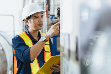Industrial factory worker, Engineer working in plant factory, Check service plumbing pipe system.