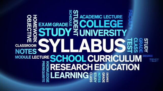 Syllabus animated word cloud-text design animation tag kinetic typography seamless loop.