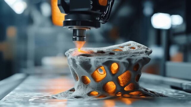 Modern Art Creation: The image captures an advanced robotic arm precisely crafting a molten structure, offering a glimpse into the evolving realm of design and engineering. 