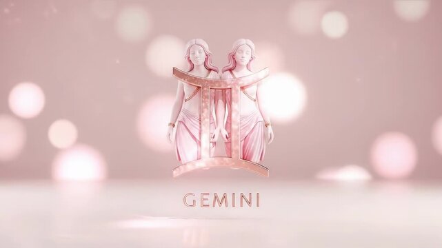 Gold gemini zodiac sign icon with two women figures in ancient style. Astrology prediction and horoscope background for spiritual reading.