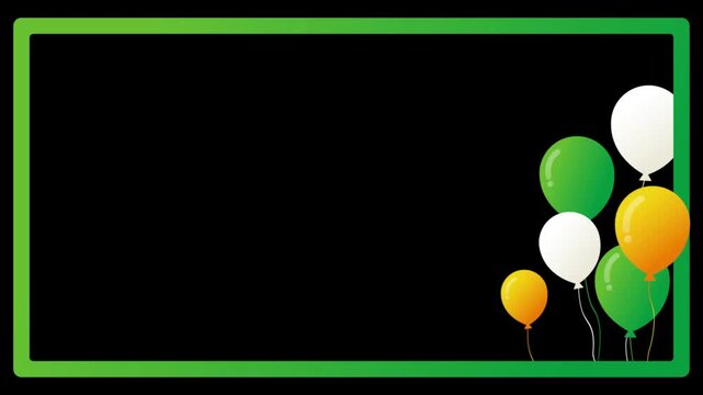 Colorful balloons floating in a green frame on black