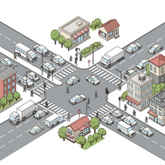Obraz premium Isometric City Intersection with Traffic and Buildings