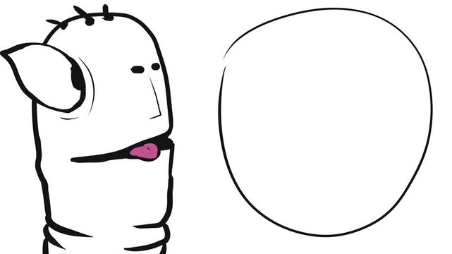 A funny cartoon head is saying something. The mouth opens like a Muppet or a glove puppet.