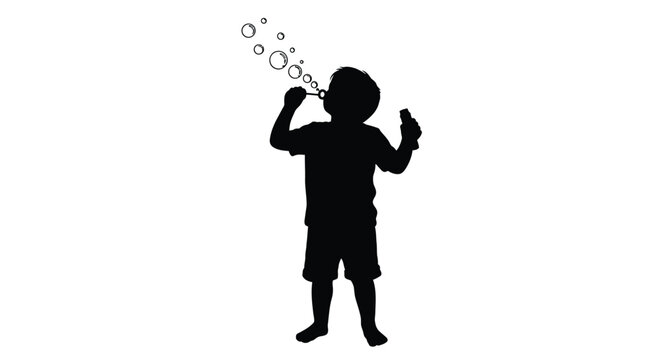 Child blowing bubbles outdoors a striking black silhouette