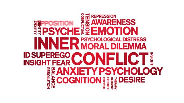 inner conflict animated word cloud-text design animation tag kinetic typography seamless loop.