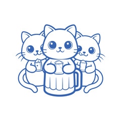 Fototapeta premium Three Cats Beer Celebration Illustration