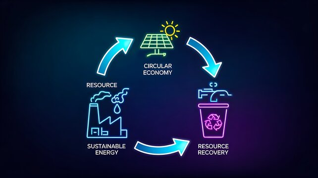 Circular economy process diagram with resource reuse recycling and sustainability concept
