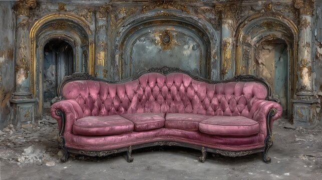 Vintage Pink Tufted Leather Sofa Interior.