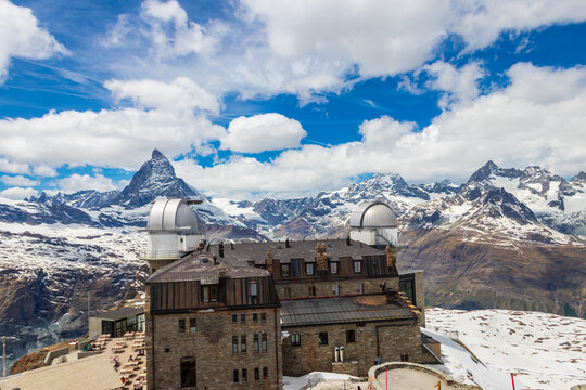 Gornergrat Observatory built on top of the Kulmhotel at the summit of Gornergrat mountain in the Pennine Alps, Switzerland