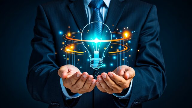 Innovation idea concept with glowing light bulb and business creativity technology theme