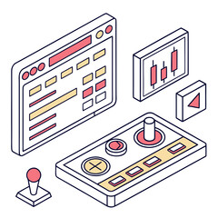 Colorful gaming controller and screen on white yellow © Forida