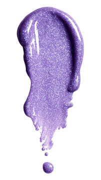 Purple glitter makeup swatch with shimmering particles, cosmetic liquid texture creating a vibrant and sparkling, luxurious beauty product demonstration on transparent background