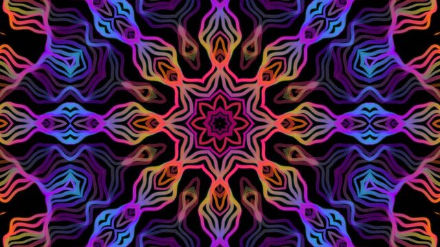Vibrant Colorful Abstract Mandala Kaleidoscope Flower Pattern Loop