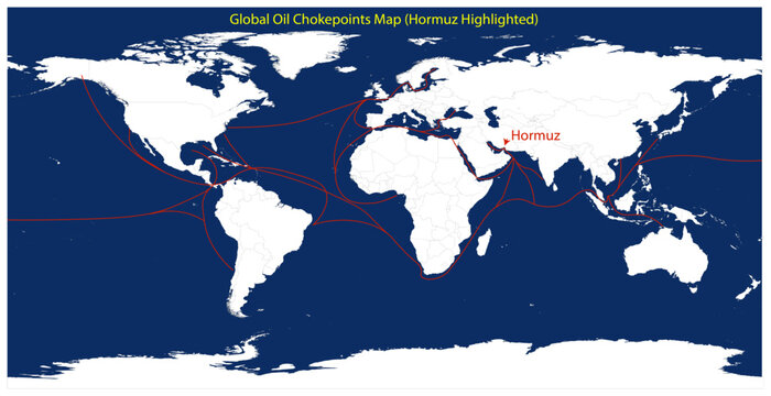 World Oil Trade Route Global Oil Chokepoints Map with Strait of Hormuz Highlighted &ndash; Energy Transport Routes