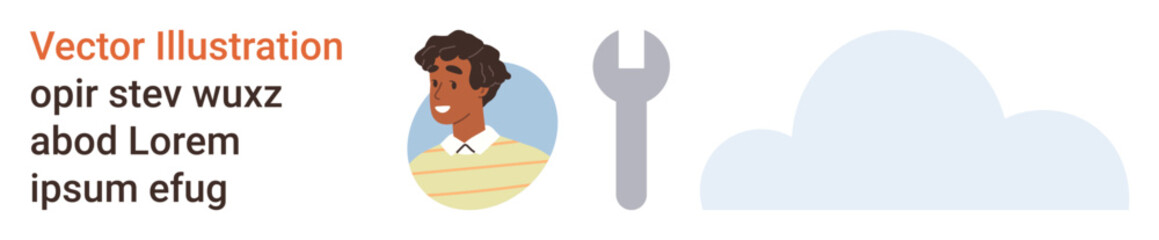 Cloud computing, technical support, data security, user identity, cloud storage, repair services. Profile portrait, wrench and cloud icon. Cloud computing and technical support concept © robu_s
