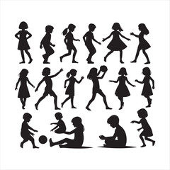 Fototapeta premium Children playing vector silhouette clip art logo design concept illustration idea