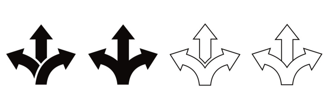 Direction Arrow Icon Set with Multiple Paths &ndash; Choice, Decision Making, Strategy and Navigation Concept
 Vector Collection