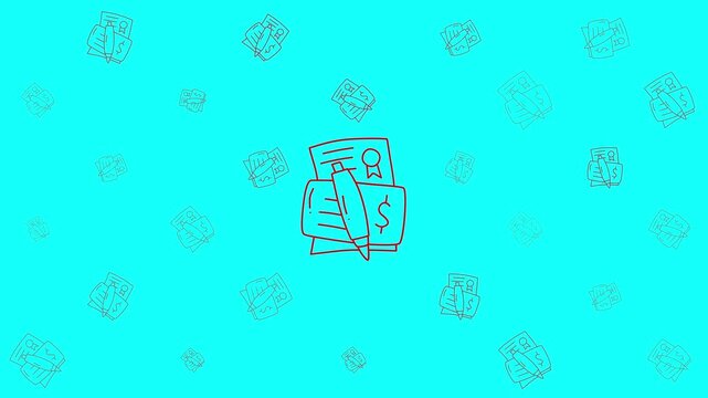 Finance themed doodle background with money and documents icons suitable for financial presentations, reports, articles, and social media graphics.