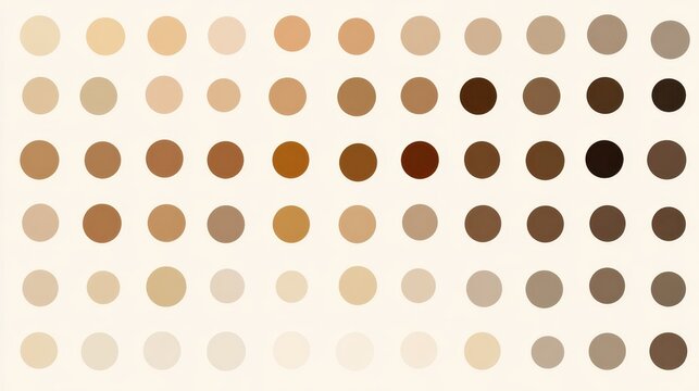 Human skin tone palette of circular swatches arranged in a gradient from light to dark, illustrating diversity, inclusion and the broad spectrum of human complexions globally