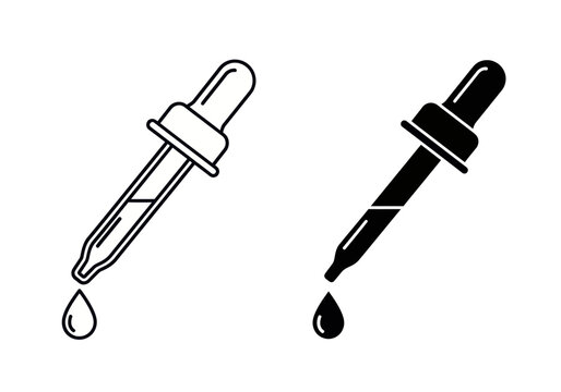 Two dropper bottles are dripping liquid in a dark and light style