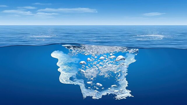 Ocean horizon forming human mind silhouette illustrating mindset vision and self-awareness journey.