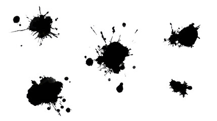 Black ink blots and messy paint splatters creating a grunge border, abstract liquid drops, and artistic graphic elements with a transparent background