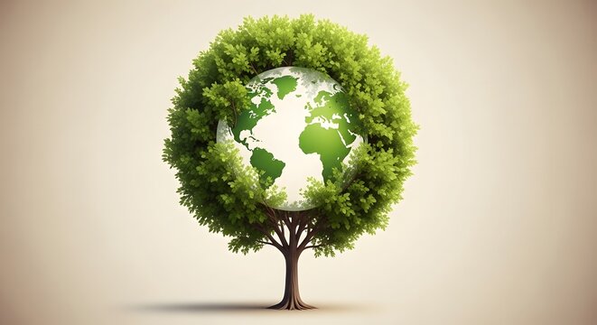 Tree with green leaves forming globe earth