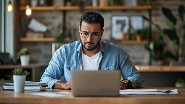 Focused Work at Home: A focused individual intently works on a laptop at a home office setup, blending productivity with a comfortable workspace.