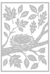 Fototapeta premium Halftone botanical illustration with bird nest on branch and surrounding leaves in monochrome dotted vintage style