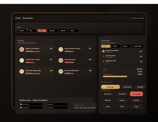 Fototapeta premium A modern dark mode user interface design for a restaurant point of