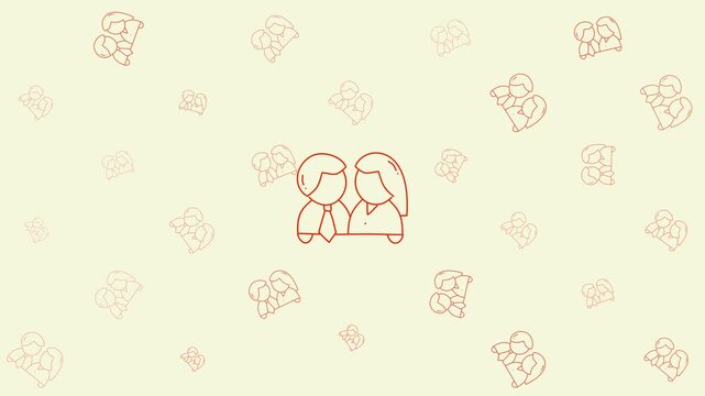 Financethemed doodle pattern with red line couples and angels symbolizing economic love, suitable for financial presentations, blogs, and social media posts.