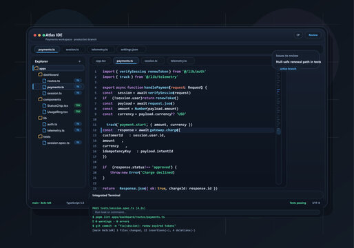 A dark mode integrated development environment interface displays