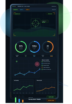 A futuristic drone control interface displaying real-time telemetry